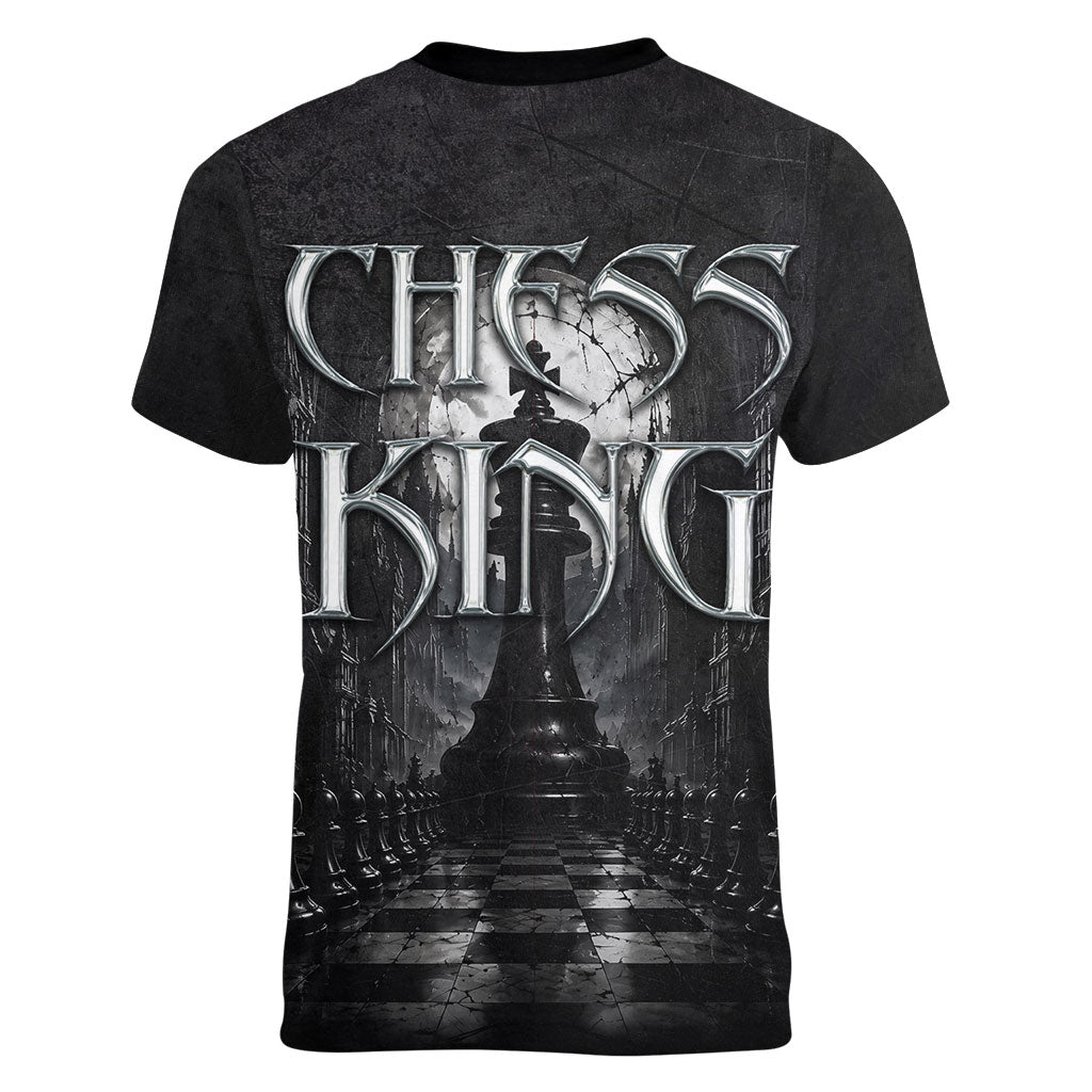 Chess King Women V-Neck T-Shirt Strategic Board Game Gothic Dark Fantasy