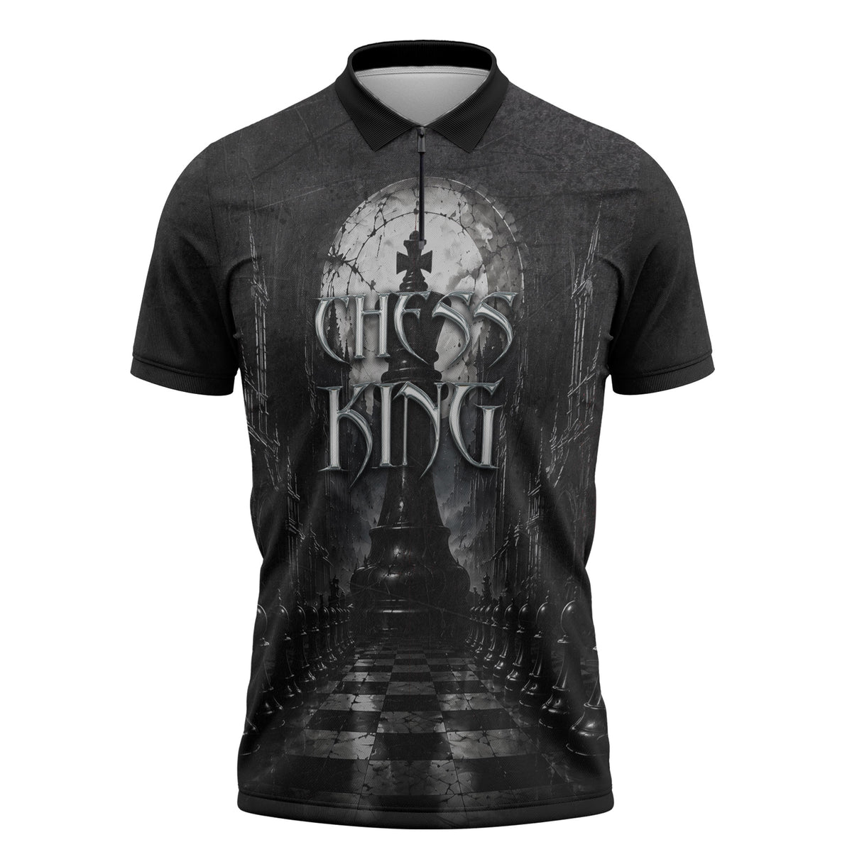 Chess King Zipper Polo Shirt Strategic Board Game Gothic Dark Fantasy