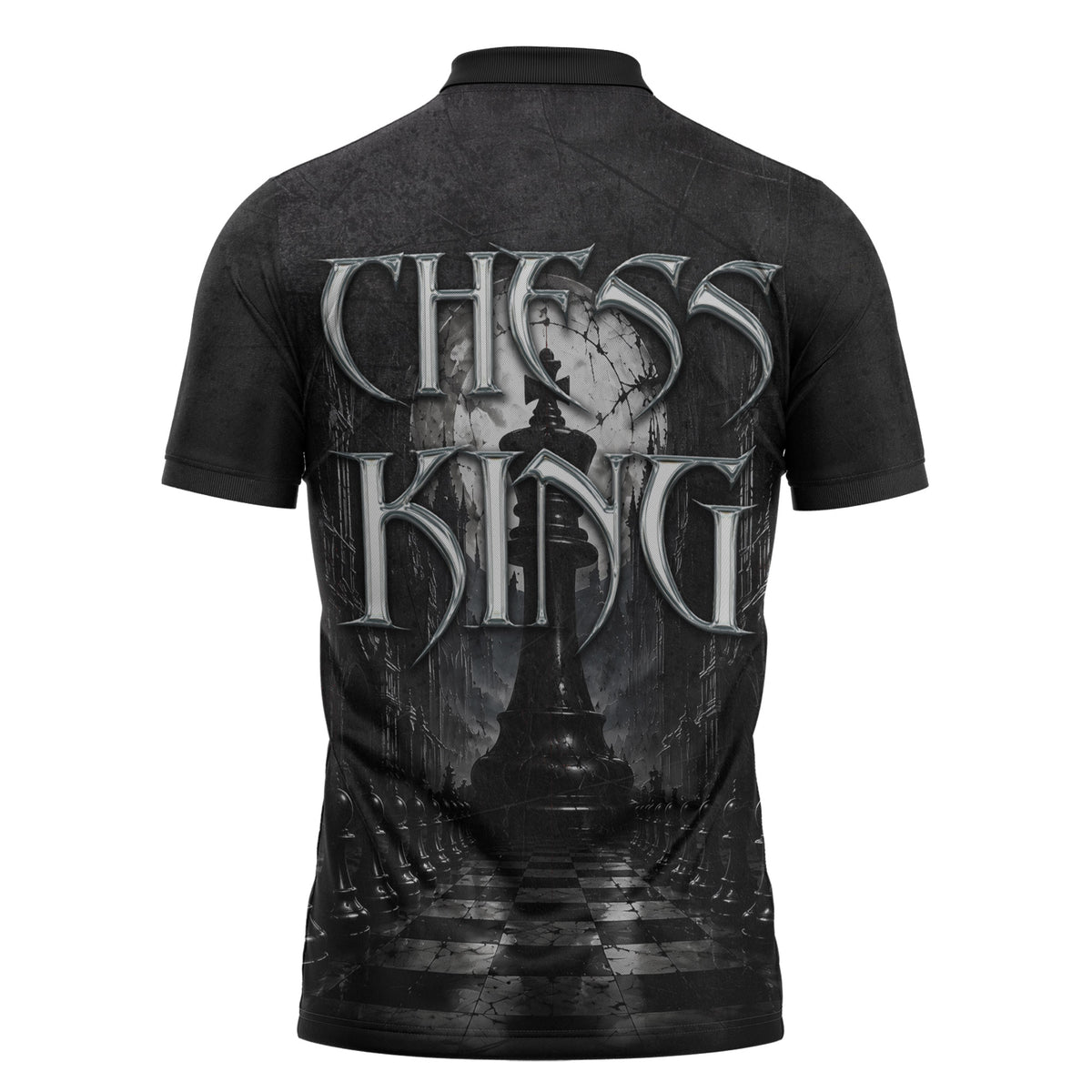 Chess King Zipper Polo Shirt Strategic Board Game Gothic Dark Fantasy