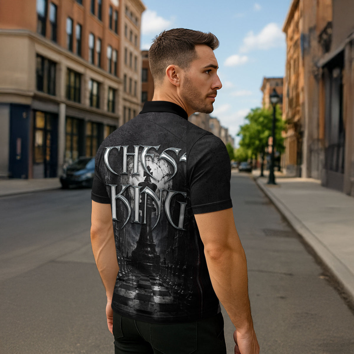 Chess King Zipper Polo Shirt Strategic Board Game Gothic Dark Fantasy