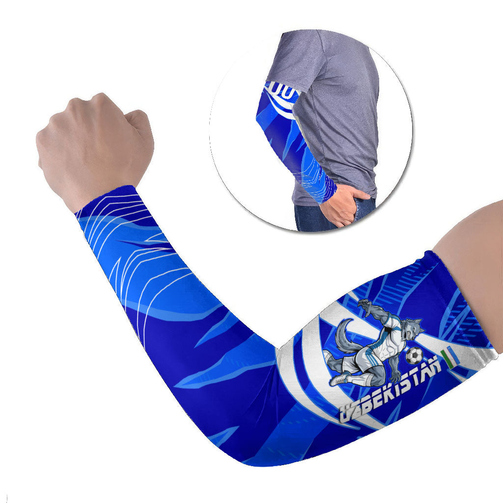Personalized Uzbekistan Soccer Wolf Mascot Arm Sleeves Uzbekistan Football Dynamic Cartoon Geometric