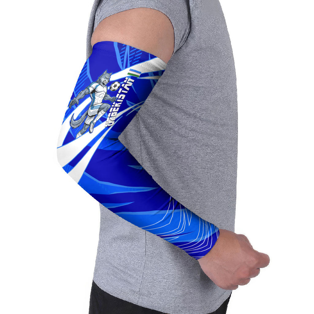 Personalized Uzbekistan Soccer Wolf Mascot Arm Sleeves Uzbekistan Football Dynamic Cartoon Geometric