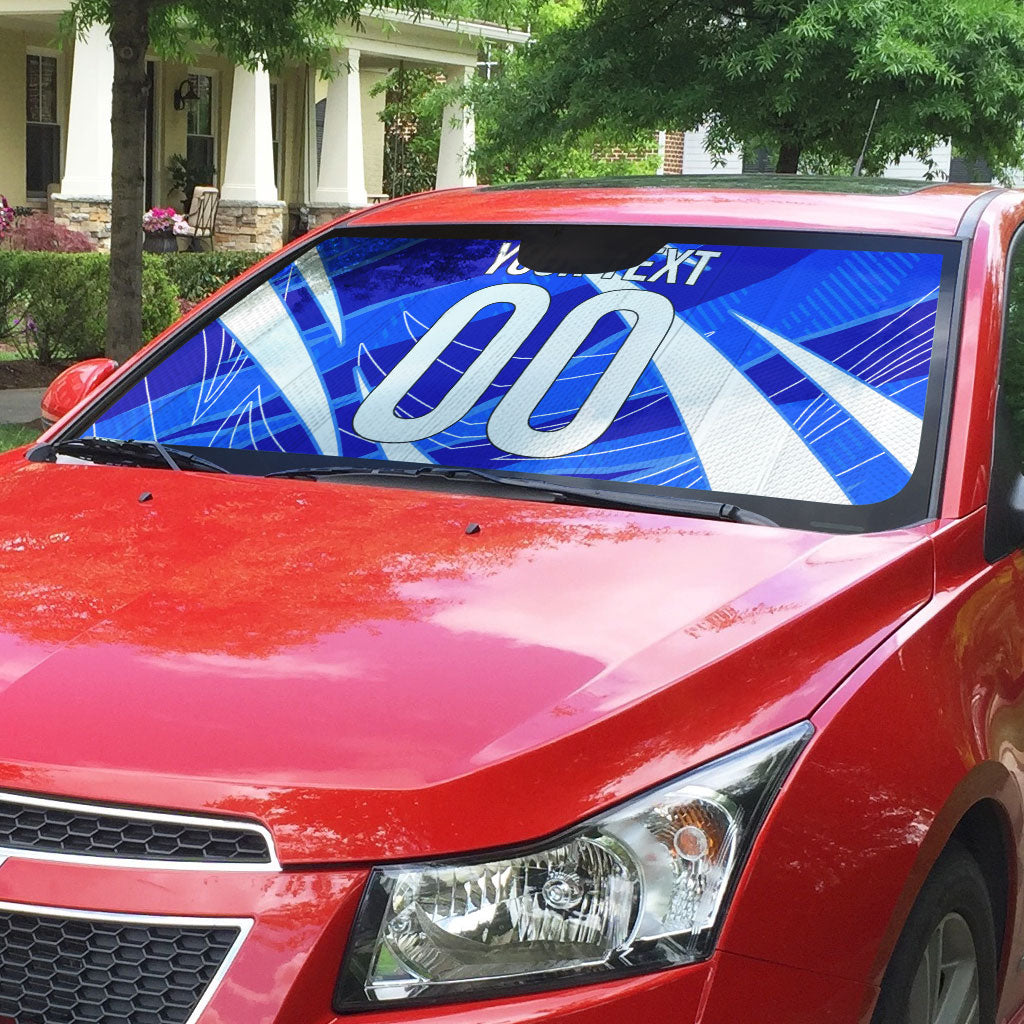 Personalized Uzbekistan Soccer Wolf Mascot Auto Sun Shade Uzbekistan Football Dynamic Cartoon Geometric