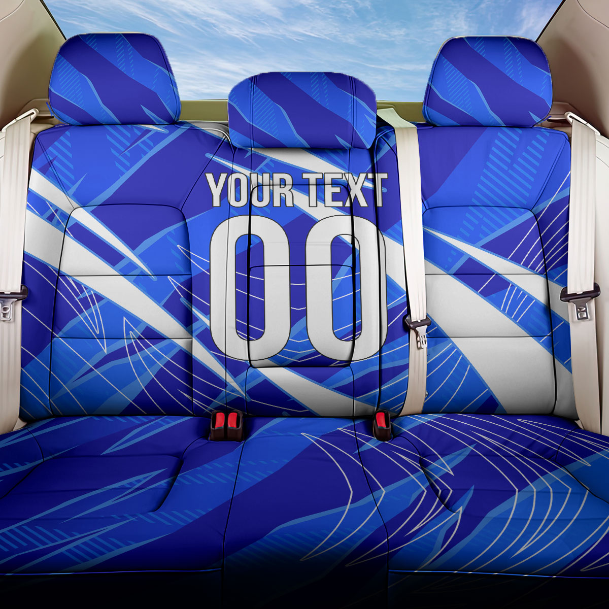 Personalized Uzbekistan Soccer Wolf Mascot Back Car Seat Cover Uzbekistan Football Dynamic Cartoon Geometric