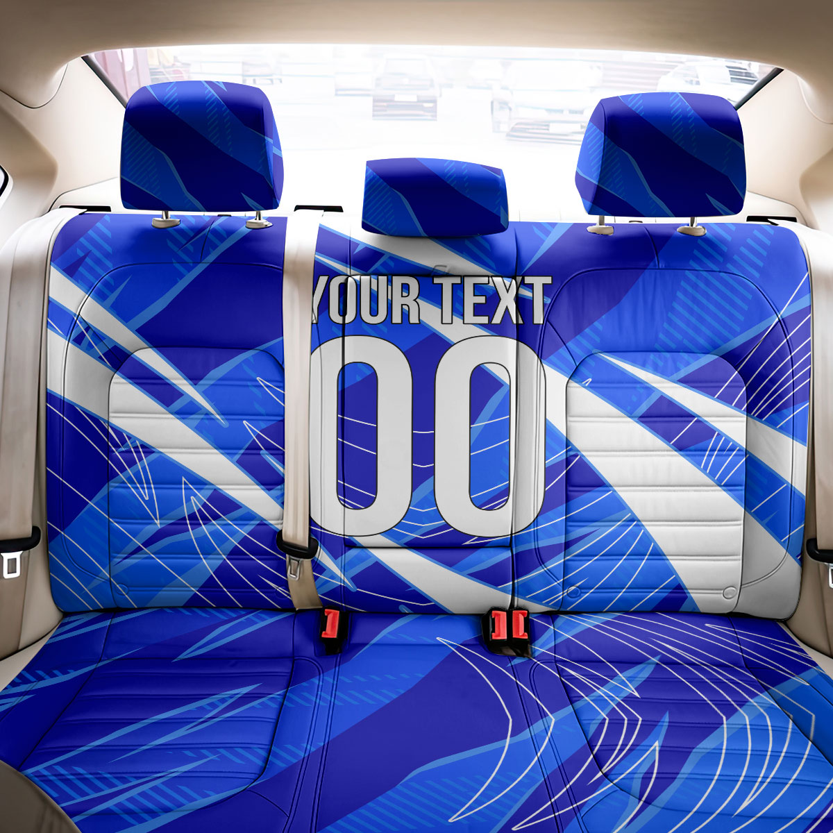 Personalized Uzbekistan Soccer Wolf Mascot Back Car Seat Cover Uzbekistan Football Dynamic Cartoon Geometric