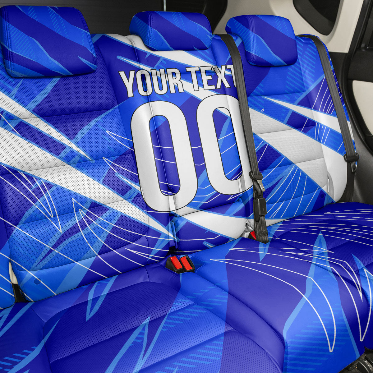 Personalized Uzbekistan Soccer Wolf Mascot Back Car Seat Cover Uzbekistan Football Dynamic Cartoon Geometric