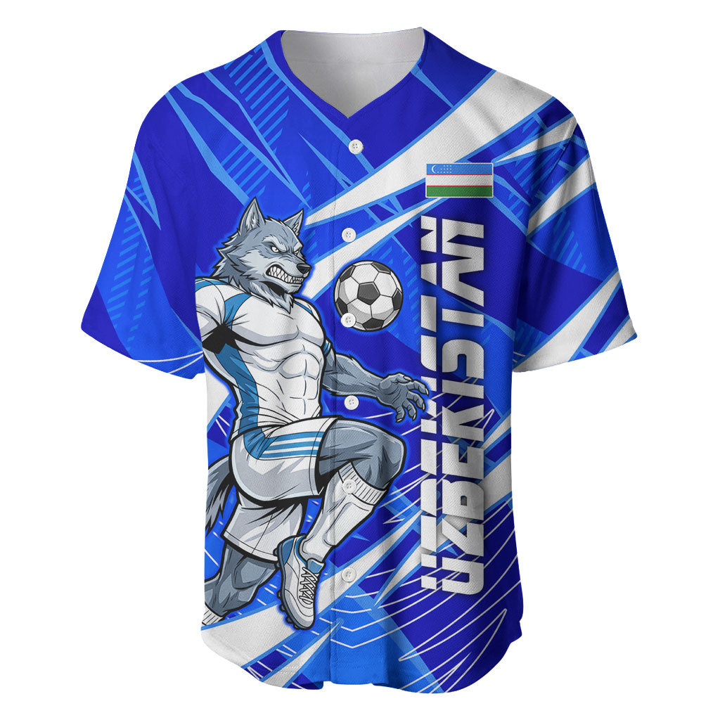 Personalized Uzbekistan Soccer Wolf Mascot Baseball Jersey Uzbekistan Football Dynamic Cartoon Geometric