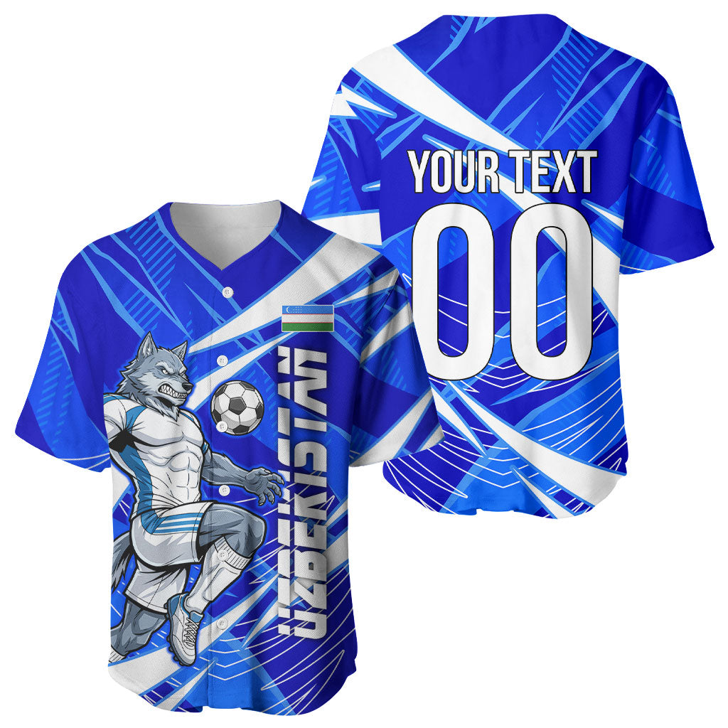 Personalized Uzbekistan Soccer Wolf Mascot Baseball Jersey Uzbekistan Football Dynamic Cartoon Geometric