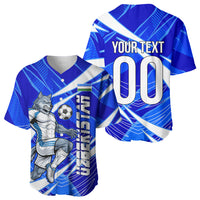 Personalized Uzbekistan Soccer Wolf Mascot Baseball Jersey Uzbekistan Football Dynamic Cartoon Geometric