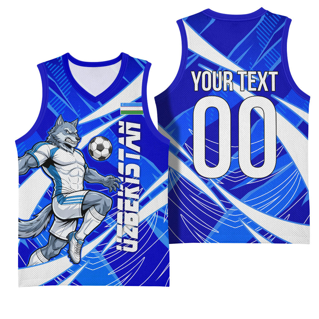 Personalized Uzbekistan Soccer Wolf Mascot Basketball Jersey Uzbekistan Football Dynamic Cartoon Geometric