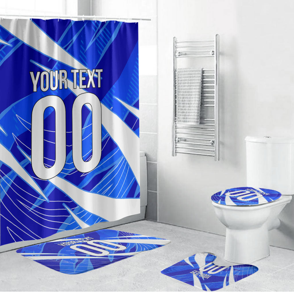 Personalized Uzbekistan Soccer Wolf Mascot Bathroom Set Uzbekistan Football Dynamic Cartoon Geometric