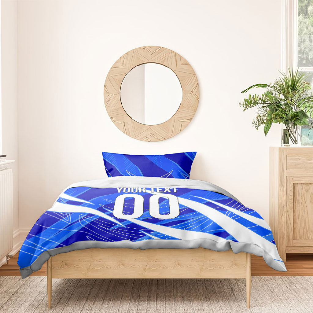 Personalized Uzbekistan Soccer Wolf Mascot Bedding Set Uzbekistan Football Dynamic Cartoon Geometric