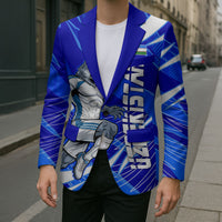 Personalized Uzbekistan Soccer Wolf Mascot Blazer Uzbekistan Football Dynamic Cartoon Geometric