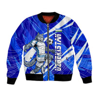Personalized Uzbekistan Soccer Wolf Mascot Bomber Jacket Uzbekistan Football Dynamic Cartoon Geometric
