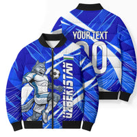 Personalized Uzbekistan Soccer Wolf Mascot Bomber Puffer Jacket Uzbekistan Football Dynamic Cartoon Geometric