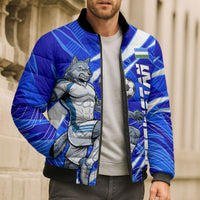 Personalized Uzbekistan Soccer Wolf Mascot Bomber Puffer Jacket Uzbekistan Football Dynamic Cartoon Geometric