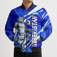 Personalized Uzbekistan Soccer Wolf Mascot Bomber Puffer Jacket Uzbekistan Football Dynamic Cartoon Geometric