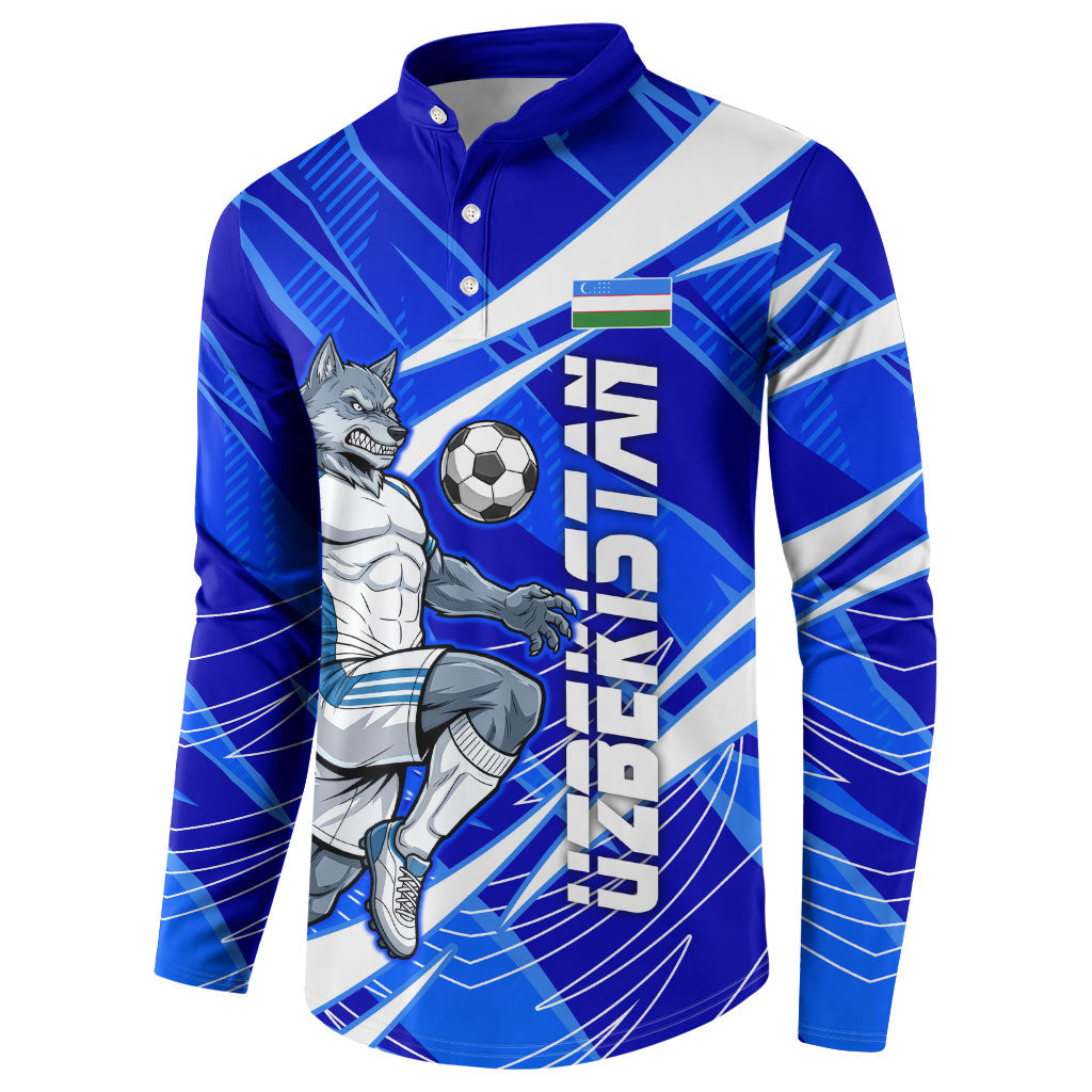 Personalized Uzbekistan Soccer Wolf Mascot Button Sweatshirt Uzbekistan Football Dynamic Cartoon Geometric