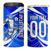 Personalized Uzbekistan Soccer Wolf Mascot 4 in 1 Can Cooler Tumbler Uzbekistan Football Dynamic Cartoon Geometric