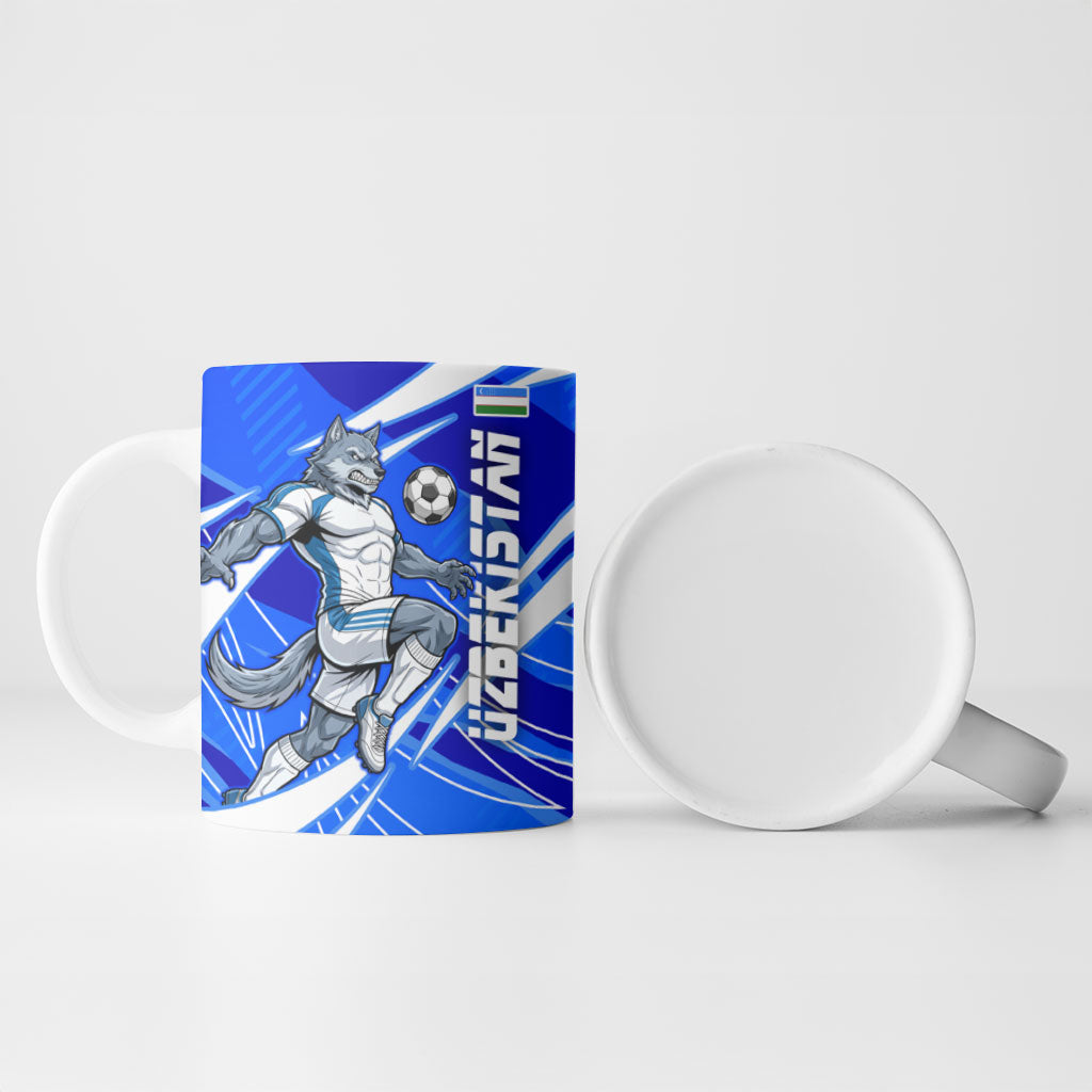 Personalized Uzbekistan Soccer Wolf Mascot Ceramic Mug Uzbekistan Football Dynamic Cartoon Geometric