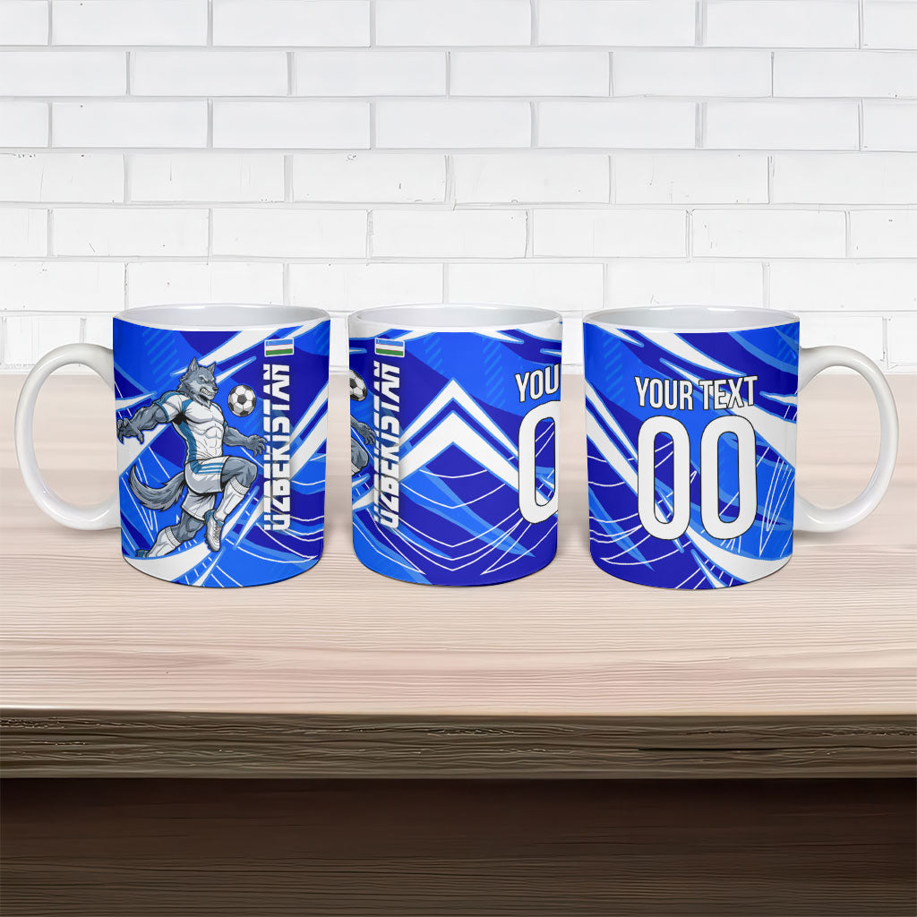 Personalized Uzbekistan Soccer Wolf Mascot Ceramic Mug Uzbekistan Football Dynamic Cartoon Geometric