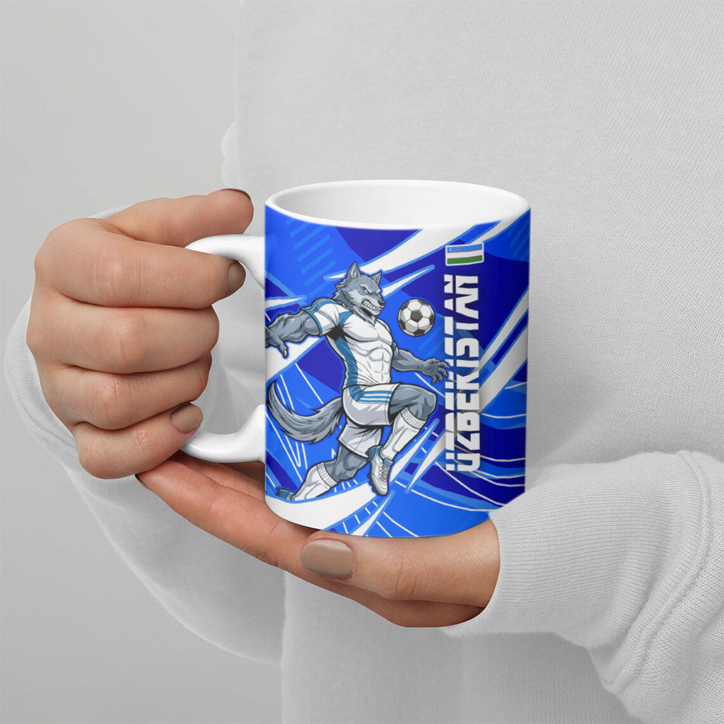 Personalized Uzbekistan Soccer Wolf Mascot Ceramic Mug Uzbekistan Football Dynamic Cartoon Geometric