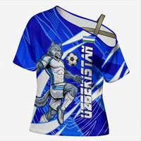 Personalized Uzbekistan Soccer Wolf Mascot Cross Shoulder Shirt Uzbekistan Football Dynamic Cartoon Geometric