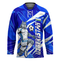Personalized Uzbekistan Soccer Wolf Mascot Hockey Jersey Uzbekistan Football Dynamic Cartoon Geometric
