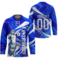 Personalized Uzbekistan Soccer Wolf Mascot Hockey Jersey Uzbekistan Football Dynamic Cartoon Geometric