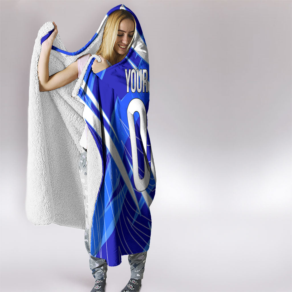 Personalized Uzbekistan Soccer Wolf Mascot Hooded Blanket Uzbekistan Football Dynamic Cartoon Geometric