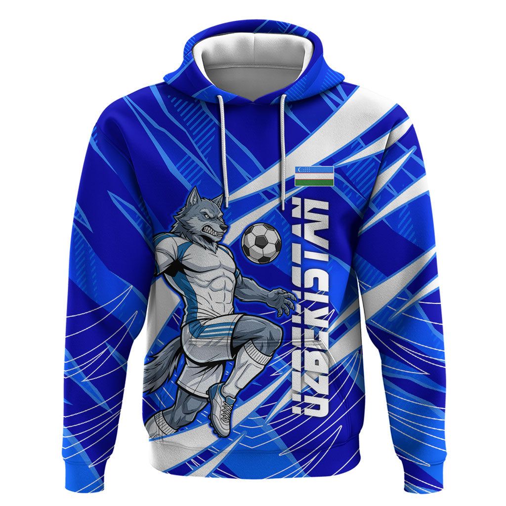Personalized Uzbekistan Soccer Wolf Mascot Hoodie Uzbekistan Football Dynamic Cartoon Geometric