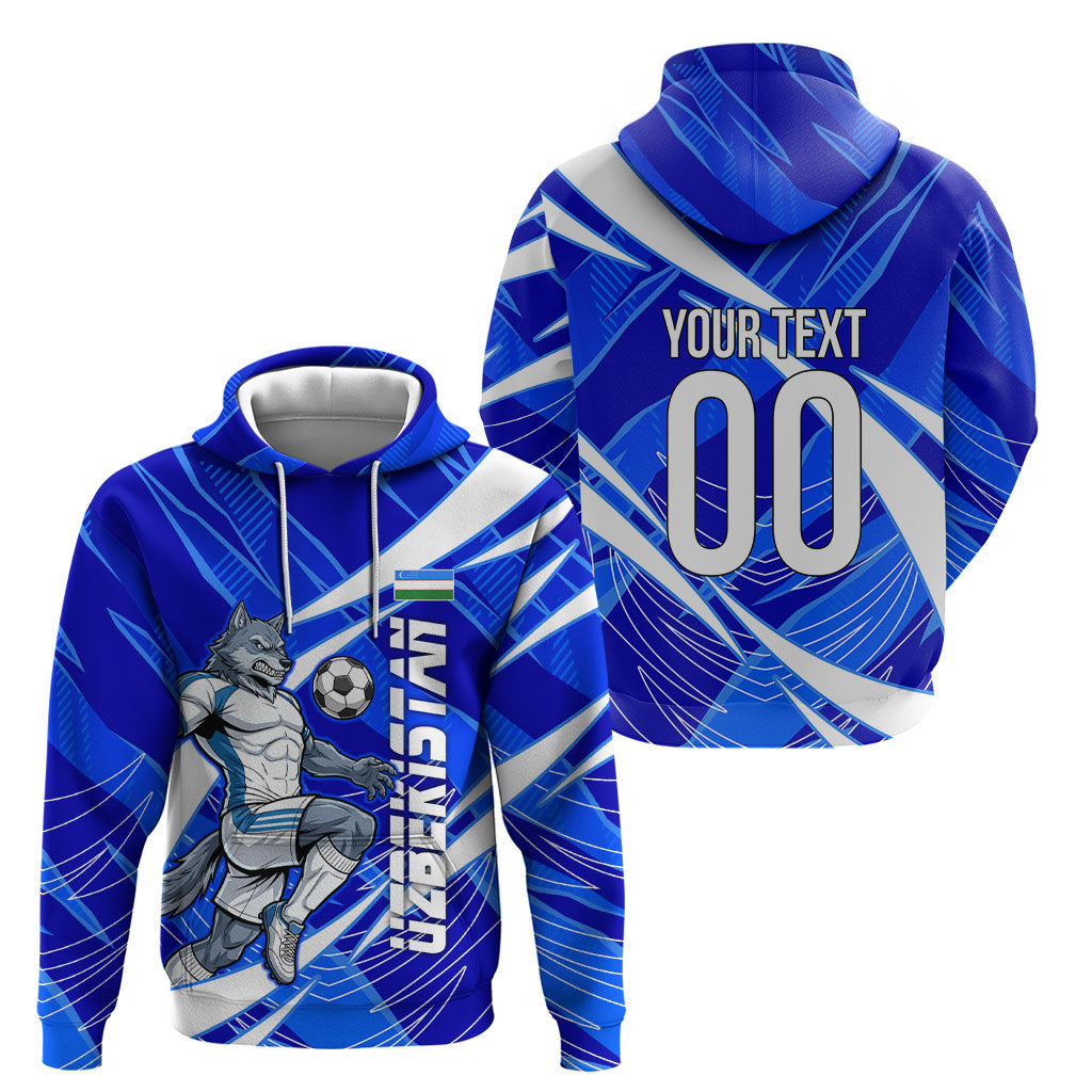 Personalized Uzbekistan Soccer Wolf Mascot Hoodie Uzbekistan Football Dynamic Cartoon Geometric