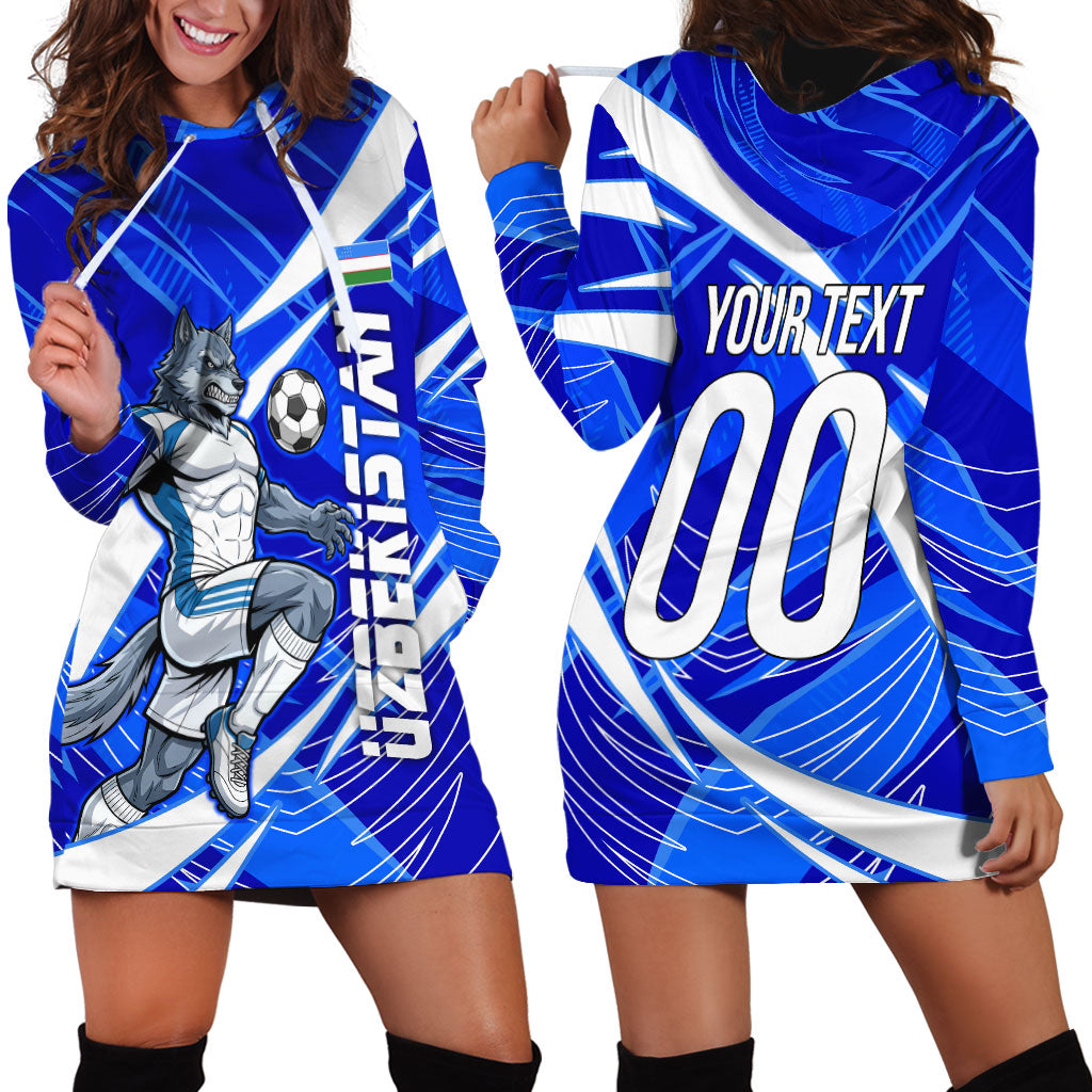 Personalized Uzbekistan Soccer Wolf Mascot Hoodie Dress Uzbekistan Football Dynamic Cartoon Geometric