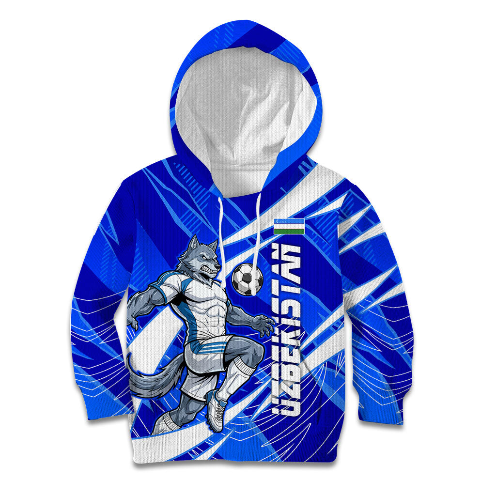 Personalized Uzbekistan Soccer Wolf Mascot Kid Hoodie Uzbekistan Football Dynamic Cartoon Geometric