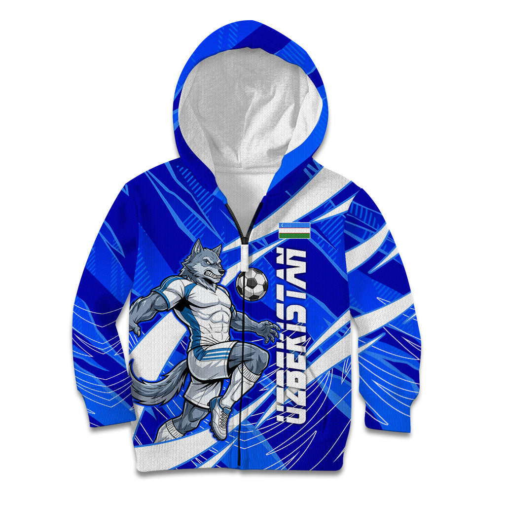Personalized Uzbekistan Soccer Wolf Mascot Kid Hoodie Uzbekistan Football Dynamic Cartoon Geometric