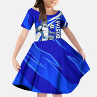 Personalized Uzbekistan Soccer Wolf Mascot Kid Short Sleeve Dress Uzbekistan Football Dynamic Cartoon Geometric