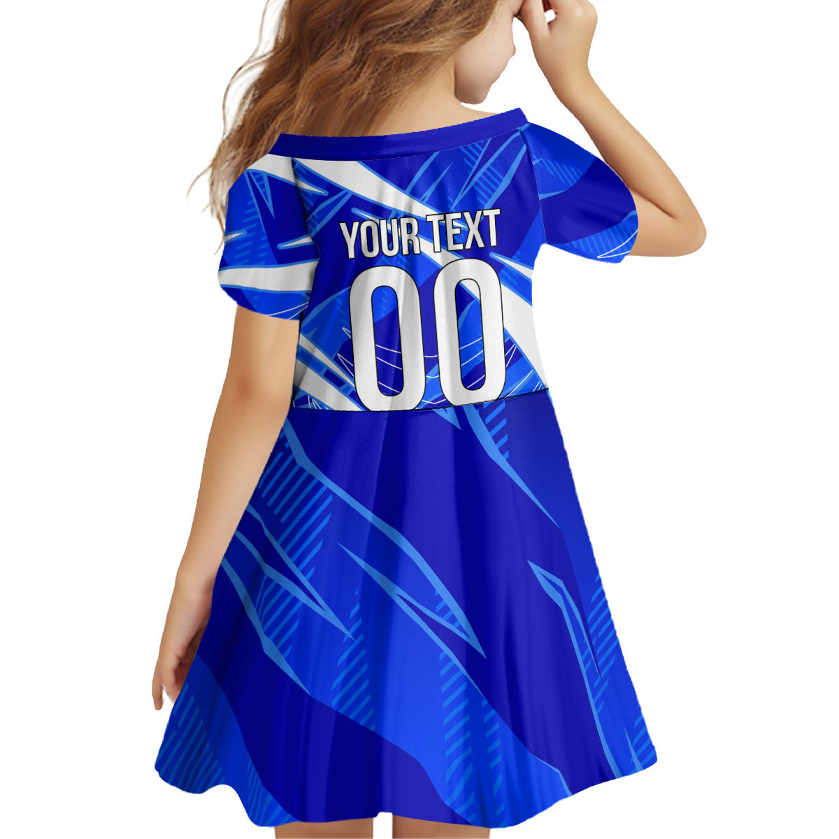 Personalized Uzbekistan Soccer Wolf Mascot Kid Short Sleeve Dress Uzbekistan Football Dynamic Cartoon Geometric