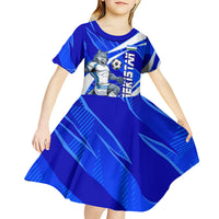 Personalized Uzbekistan Soccer Wolf Mascot Kid Short Sleeve Dress Uzbekistan Football Dynamic Cartoon Geometric