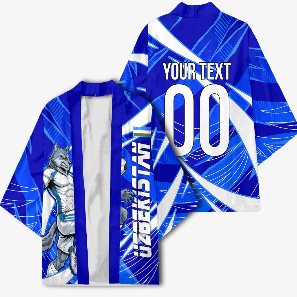 Personalized Uzbekistan Soccer Wolf Mascot Kimono Uzbekistan Football Dynamic Cartoon Geometric