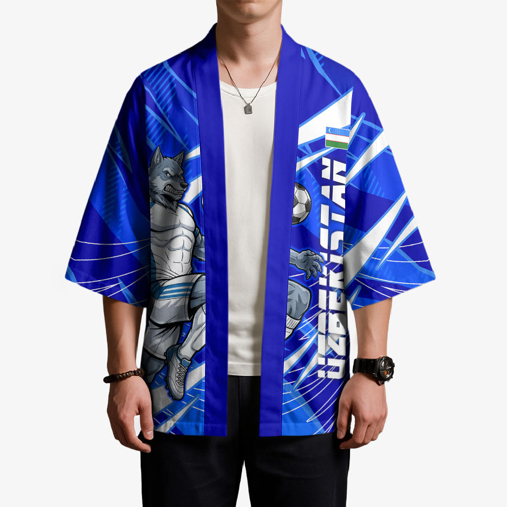 Personalized Uzbekistan Soccer Wolf Mascot Kimono Uzbekistan Football Dynamic Cartoon Geometric