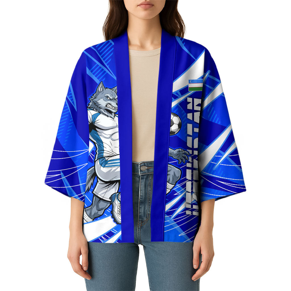 Personalized Uzbekistan Soccer Wolf Mascot Kimono Uzbekistan Football Dynamic Cartoon Geometric