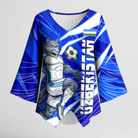 Personalized Uzbekistan Soccer Wolf Mascot Kimono Sleeve Blouse Uzbekistan Football Dynamic Cartoon Geometric