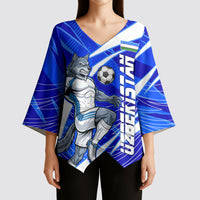 Personalized Uzbekistan Soccer Wolf Mascot Kimono Sleeve Blouse Uzbekistan Football Dynamic Cartoon Geometric
