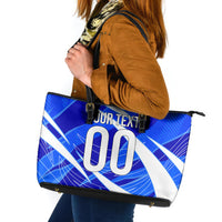 Personalized Uzbekistan Soccer Wolf Mascot Leather Tote Bag Uzbekistan Football Dynamic Cartoon Geometric