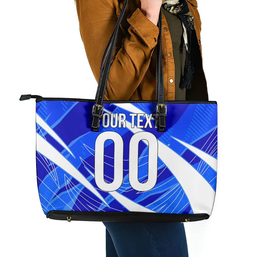 Personalized Uzbekistan Soccer Wolf Mascot Leather Tote Bag Uzbekistan Football Dynamic Cartoon Geometric