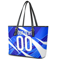 Personalized Uzbekistan Soccer Wolf Mascot Leather Tote Bag Uzbekistan Football Dynamic Cartoon Geometric