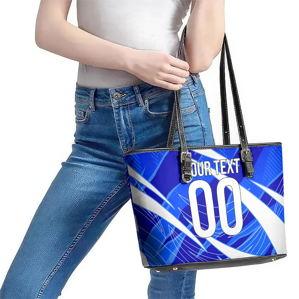 Personalized Uzbekistan Soccer Wolf Mascot Leather Tote Bag Uzbekistan Football Dynamic Cartoon Geometric