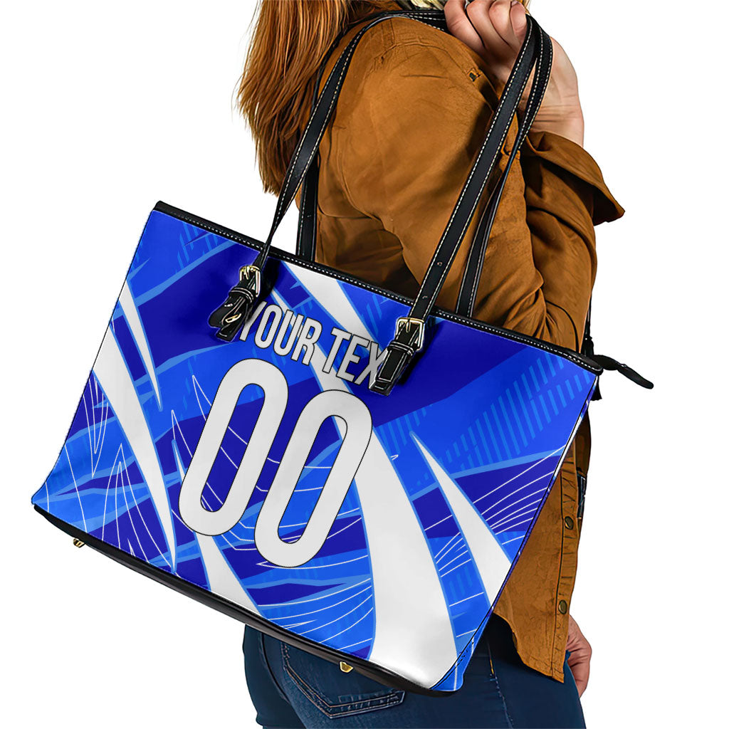 Personalized Uzbekistan Soccer Wolf Mascot Leather Tote Bag Uzbekistan Football Dynamic Cartoon Geometric