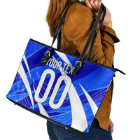 Personalized Uzbekistan Soccer Wolf Mascot Leather Tote Bag Uzbekistan Football Dynamic Cartoon Geometric