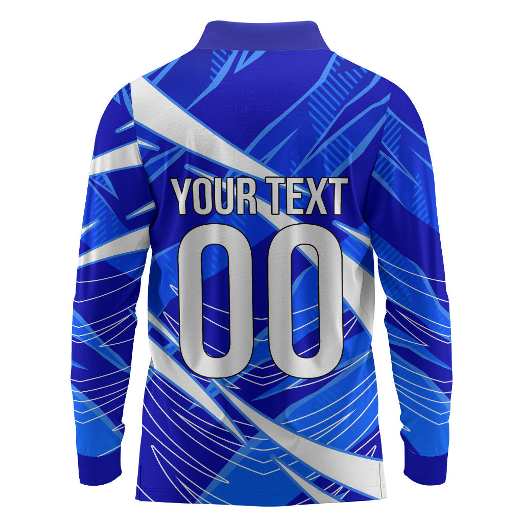 Personalized Uzbekistan Soccer Wolf Mascot Long Sleeve Polo Shirt Uzbekistan Football Dynamic Cartoon Geometric